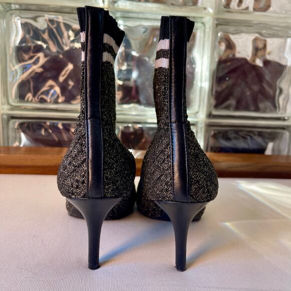 Stuart Weitzman Sock Bootie Black Gold Metallic Knit 6.5 - Picture 13 of 13